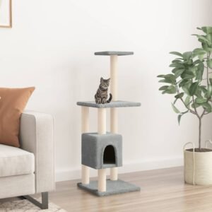 vidaXL Ansamblu pisici, stâlpi din funie sisal, gri deschis, 104 cm-1