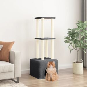 vidaXL Ansamblu pisici cu stâlpi din funie sisal, gri închis, 133,5 cm-1