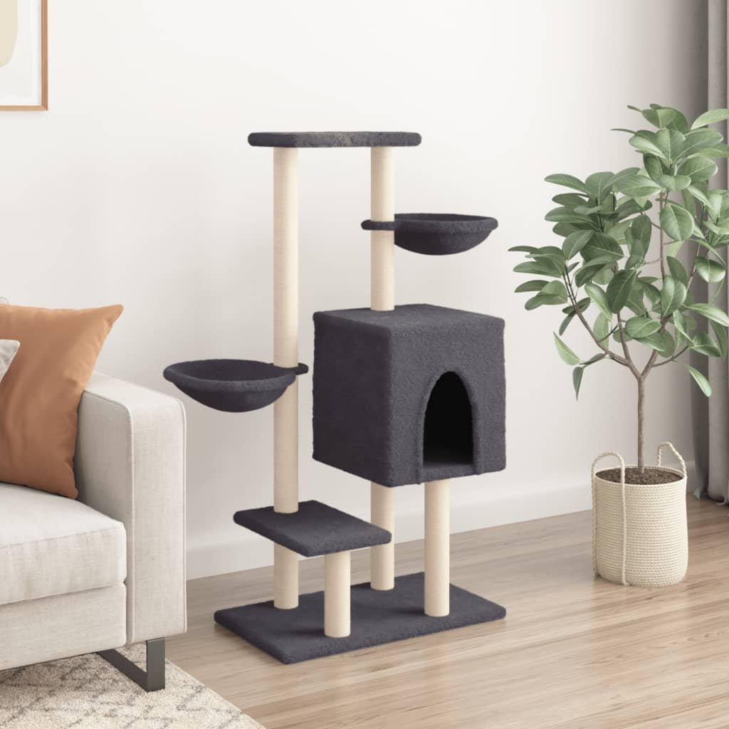 vidaXL Ansamblu pisici cu stâlpi din funie sisal, gri închis, 117 cm-3