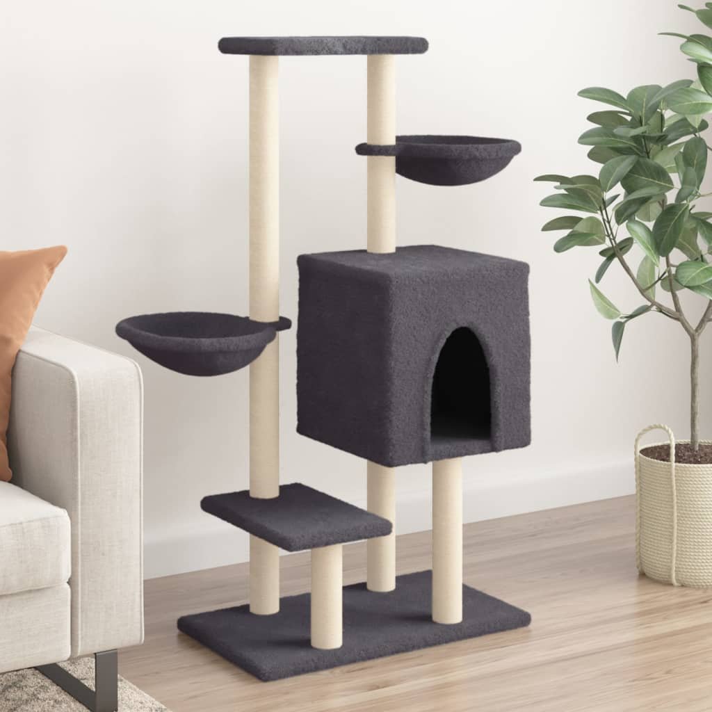 vidaXL Ansamblu pisici cu stâlpi din funie sisal, gri închis, 117 cm-1