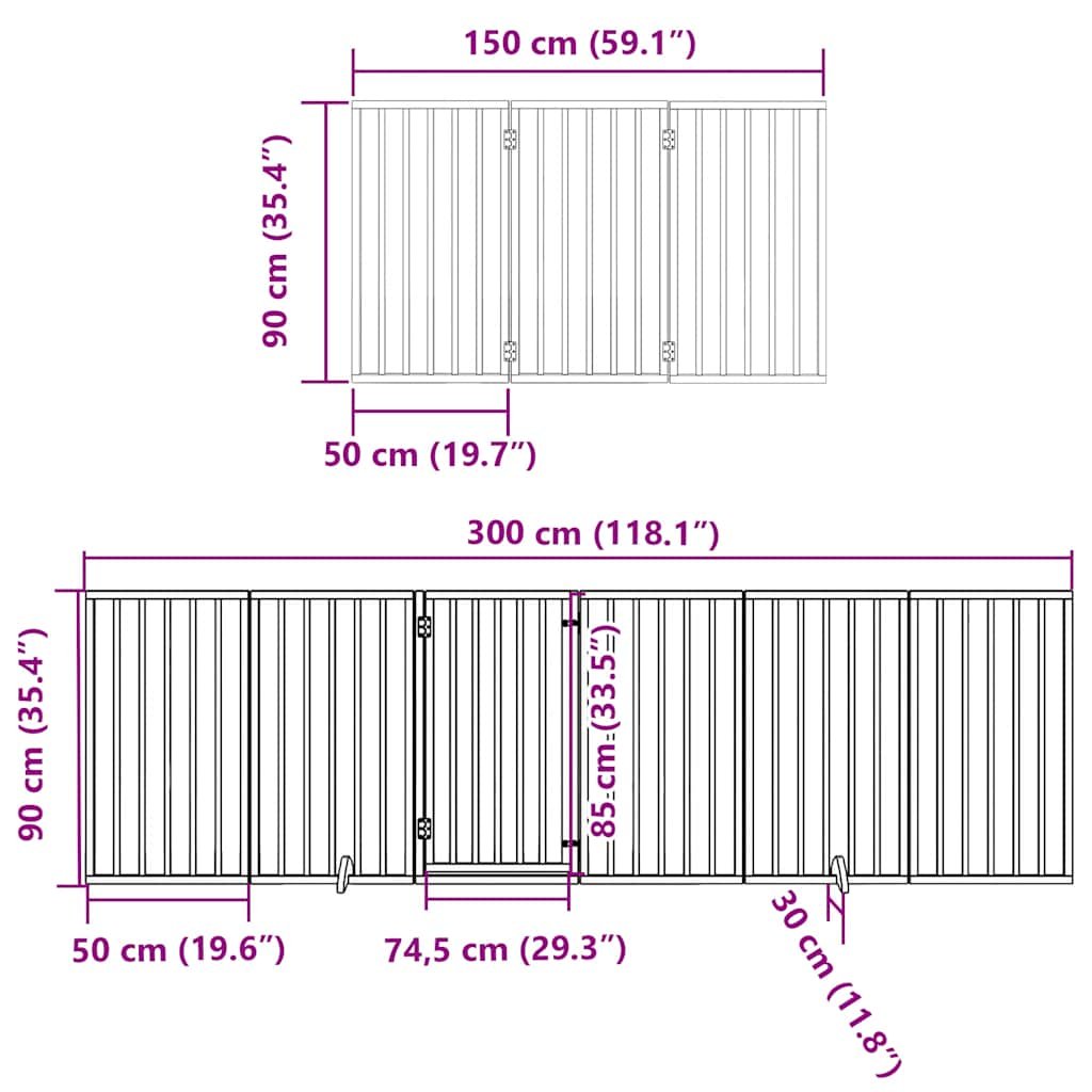 vidaXL Poartă câini pliabilă cu ușă 12 panouri maro 600 cm, lemn plop-11