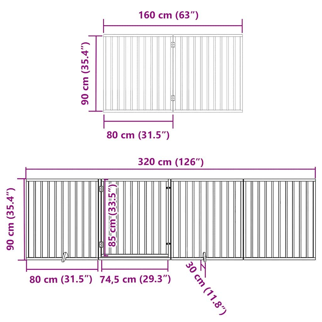 vidaXL Poartă câini pliabilă cu ușă 10 panouri maro, 800 cm, lemn plop-11