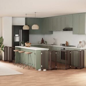 vidaXL Poartă câini pliabilă cu ușă 12 panouri maro 600 cm, lemn plop-1