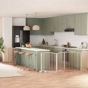 vidaXL Poartă de câini pliabilă cu ușă, 12 panouri, 960 cm, lemn plop-1