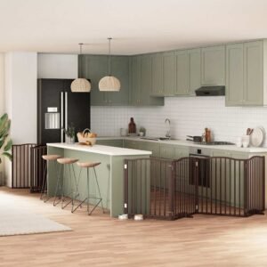 vidaXL Poartă câini pliabilă cu ușă 12 panouri maro 960 cm, lemn plop-1