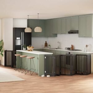 vidaXL Poartă câini pliabilă cu ușă 12 panouri negru 600 cm, lemn plop-1