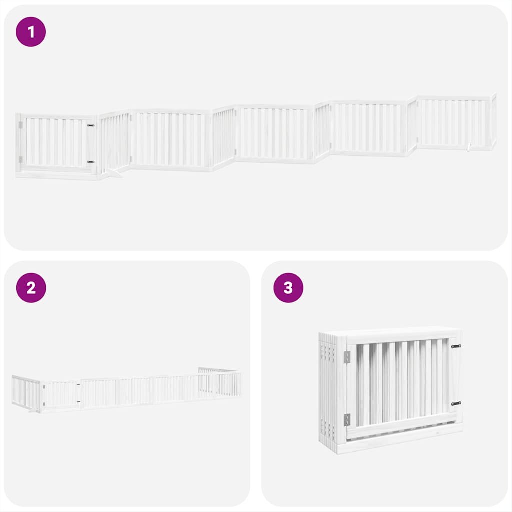 vidaXL Poartă câini pliabilă cu ușă 10 panouri, alb, 800 cm, lemn plop-5