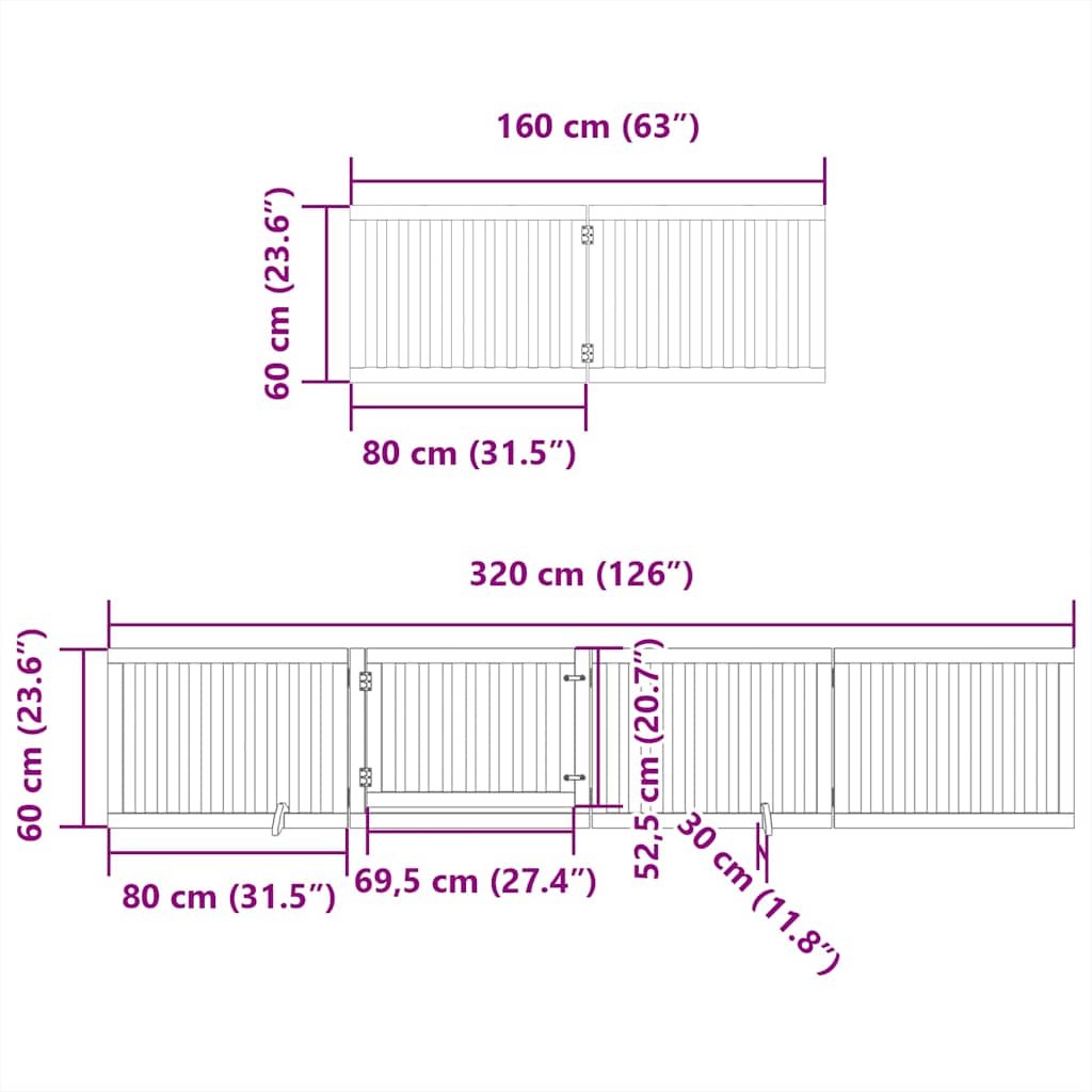 vidaXL Poartă câini pliabilă cu ușă 10 panouri, alb, 800 cm, lemn plop-11