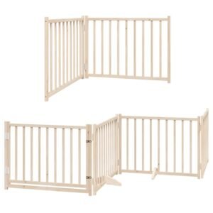 vidaXL Poartă de câini pliabilă cu ușă, 12 panouri, 960 cm, lemn plop-3