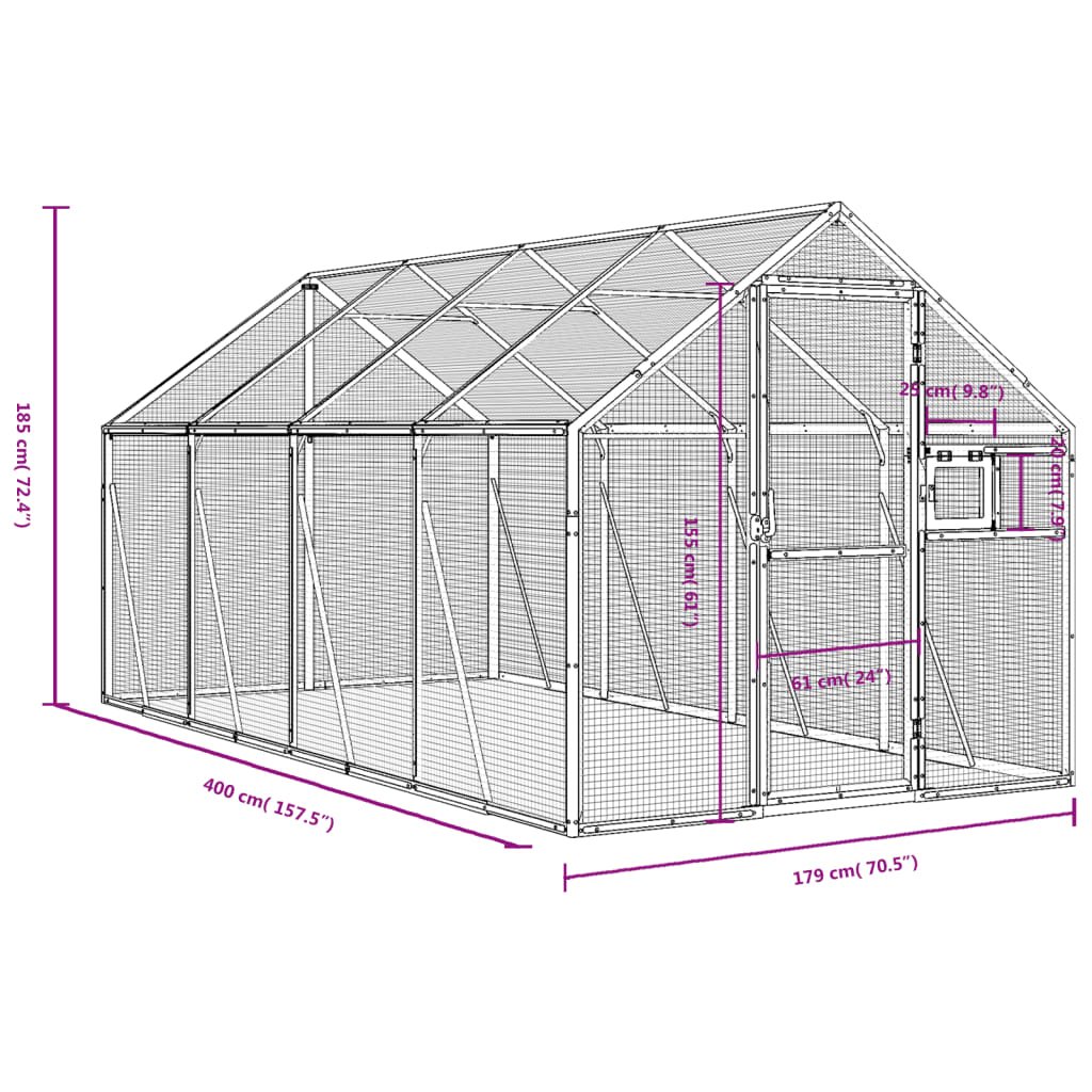 vidaXL Volieră de păsări, argintiu, 1,79x4x1,85 m, aluminiu-7