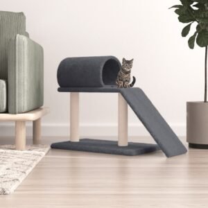vidaXL Stâlpi zgâriere pisici, cu tunel și scară, gri închis, 55,5 cm-1