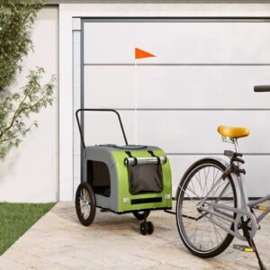 vidaXL Remorcă bicicletă animale companie verde/gri textil oxford/fier-1