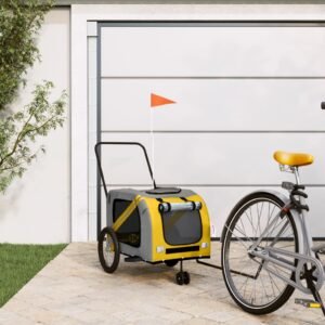 vidaXL Remorcă bicicletă animale companie, galben/gri, oxford/fier-1