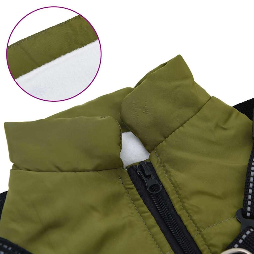 vidaXL Haină câini cu ham impermeabilă reflectorizantă, verde kaki L40-7