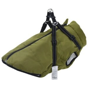 vidaXL Haină câini cu ham impermeabilă reflectorizantă, verde kaki L48-1