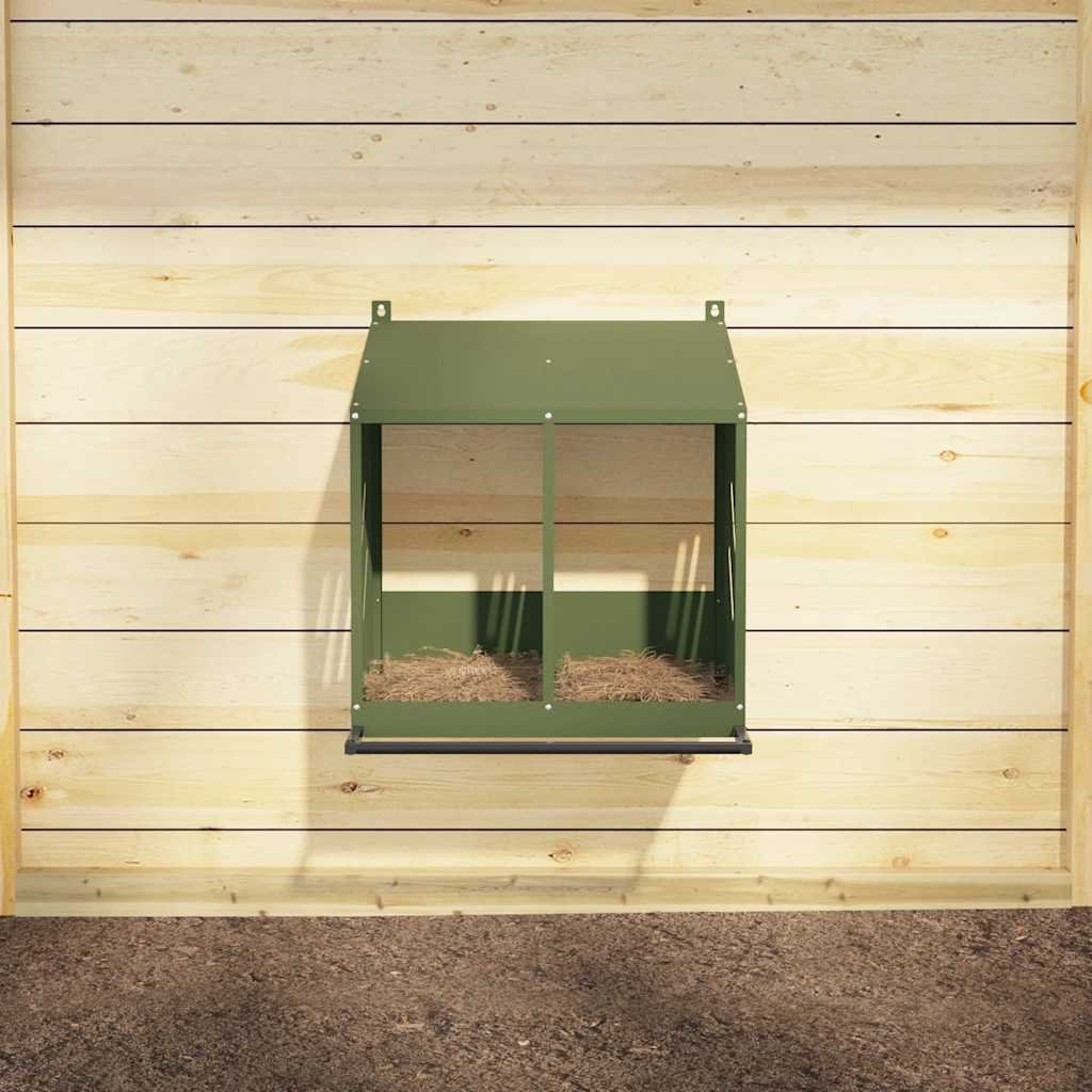 vidaXL Cuibă pentru pui cu 2 compartimente, metal verde măsline-3