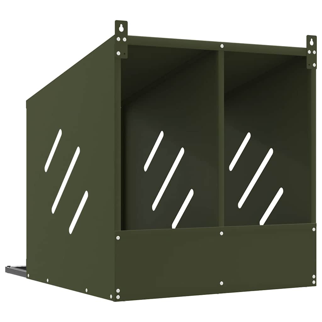 vidaXL Cuibă pentru pui cu 2 compartimente, metal verde măsline-7