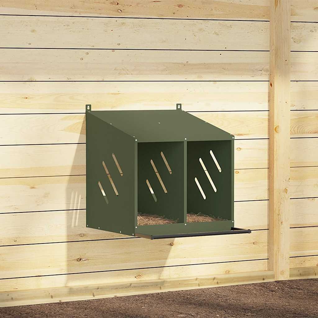 vidaXL Cuibă pentru pui cu 2 compartimente, metal verde măsline-1