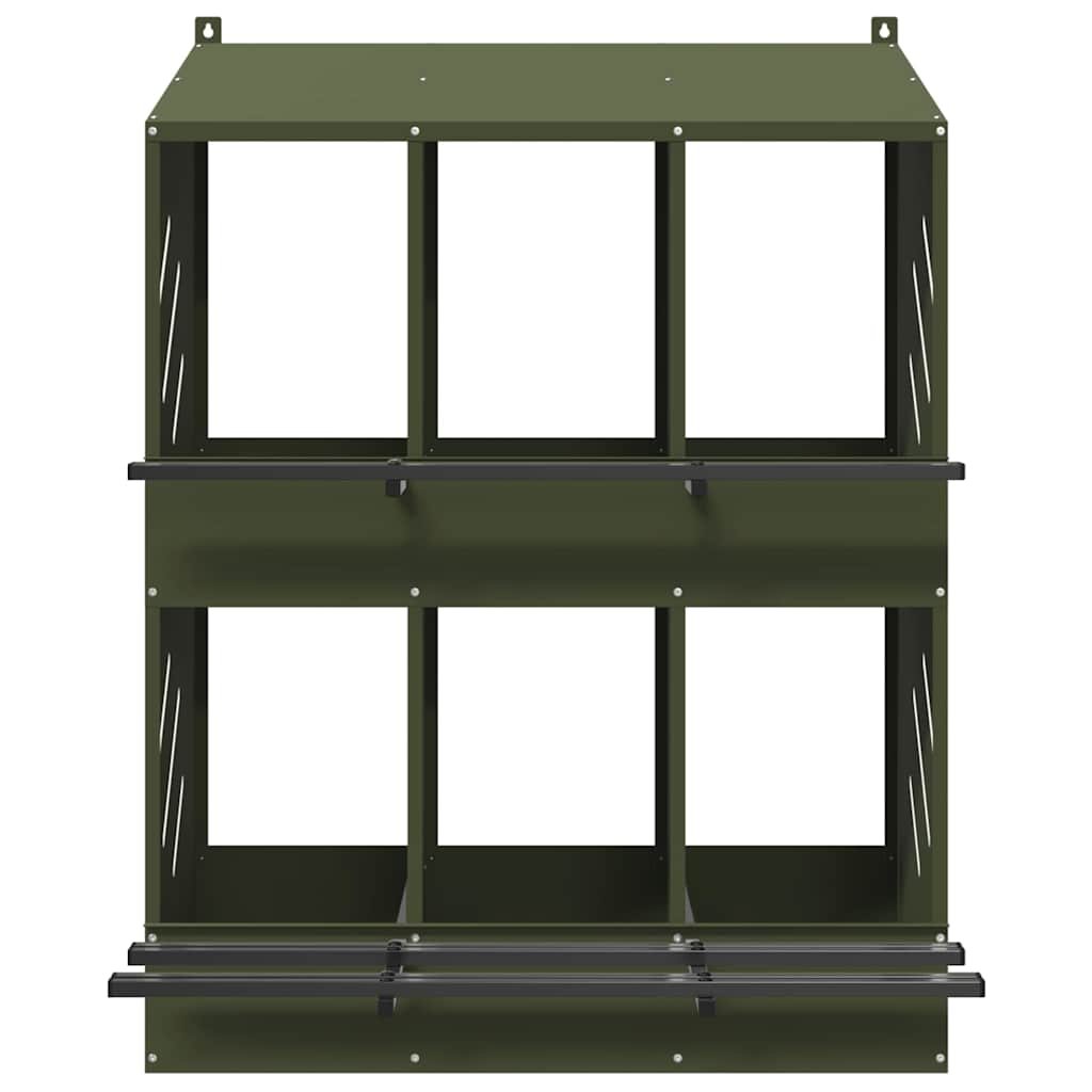 vidaXL Cutie de pui cu 6 compartimente din metal verde măsline-5